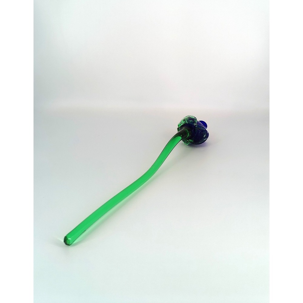 Vintage Murano Style Glass Blown Long Stem 13-3/4" Blue Glass Rose - Picture 5 of 9